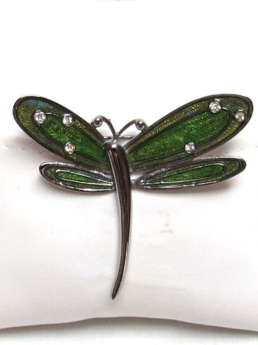 Vintage LIZ CLAIBORNE Enamel DRAGONFLY Pin Brooch Rhinestones Delicate Green Art